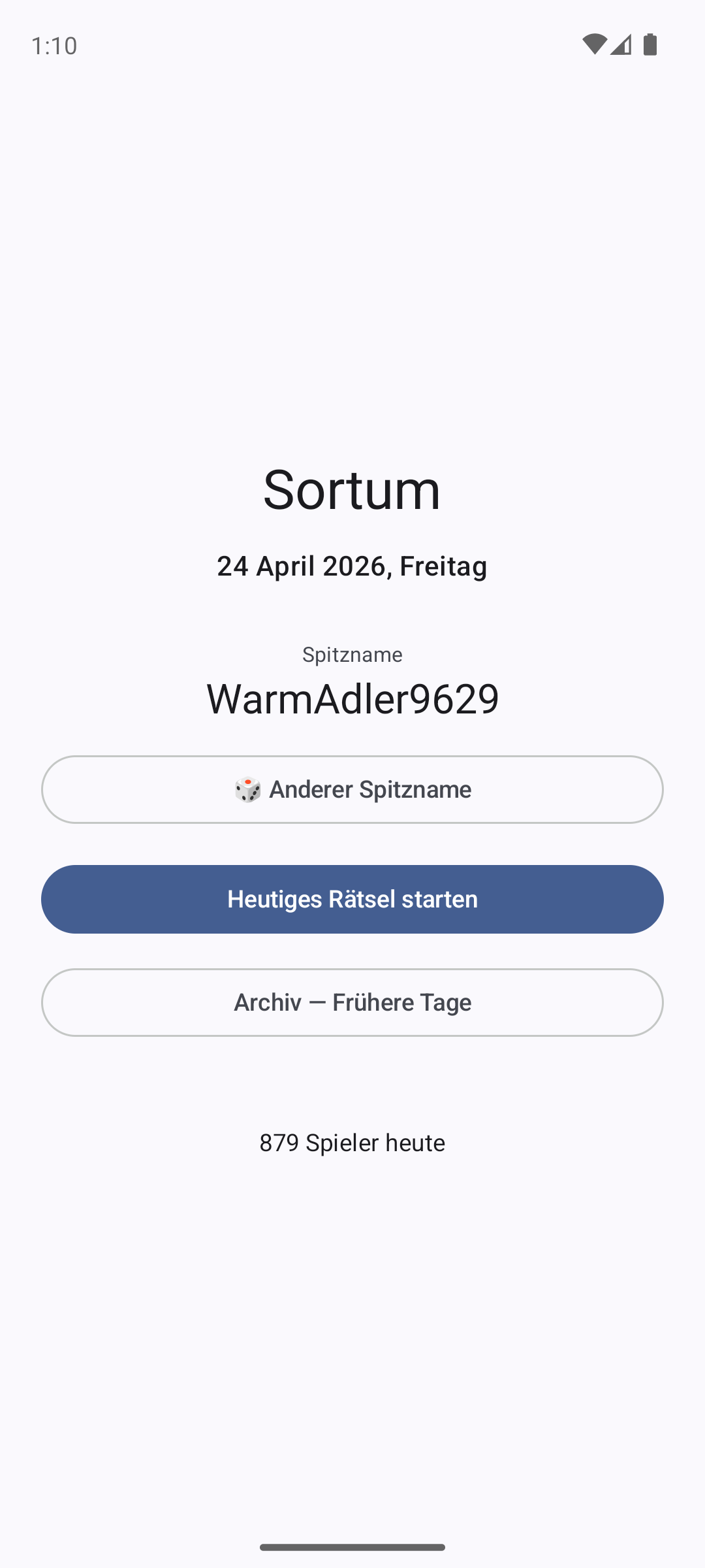 Sortum Startbildschirm