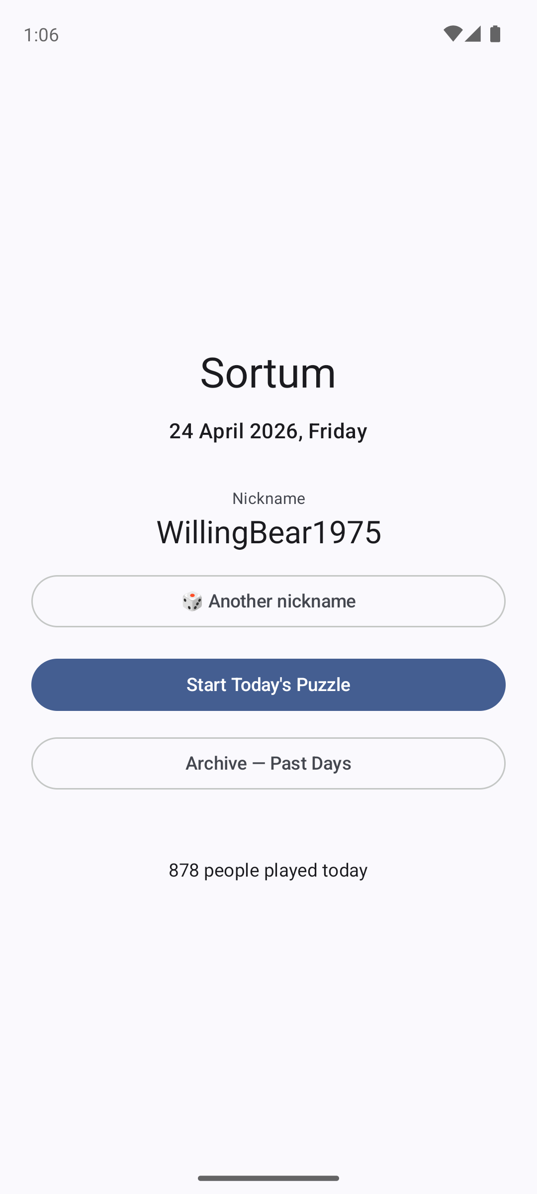 Sortum home screen