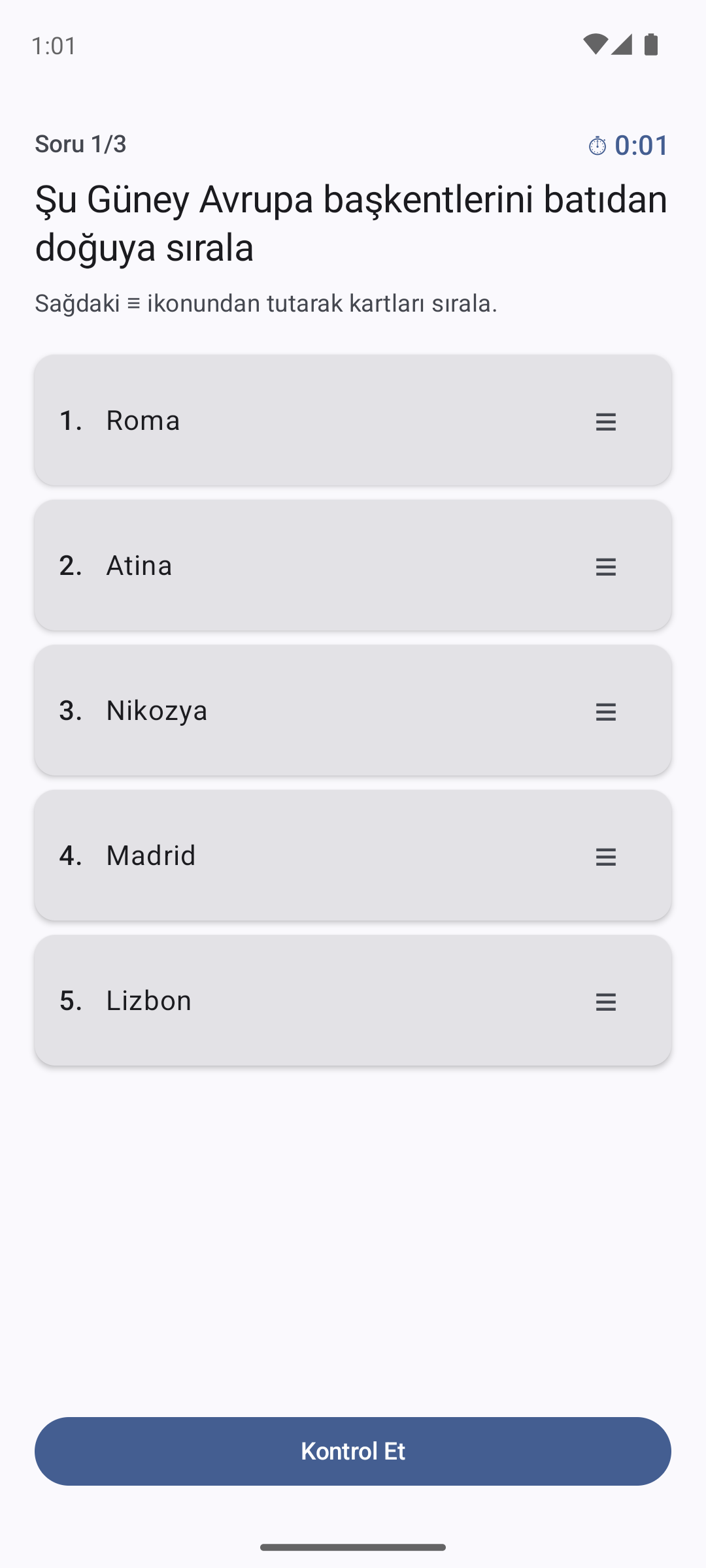 Sortum sıralama ekranı